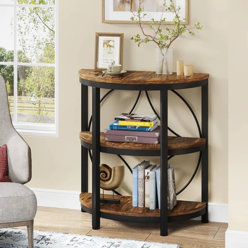 Tribesigns End & Side Tables*Half - Round End Table, 3 - Tier Narrow Side Table with Metal Frame