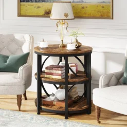 Tribesigns End & Side Tables*Half - Round End Table, 3 - Tier Narrow Side Table with Metal Frame