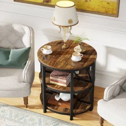 Tribesigns End & Side Tables*Half - Round End Table, 3 - Tier Narrow Side Table with Metal Frame