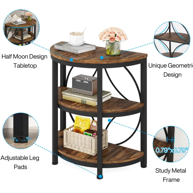 Tribesigns End & Side Tables*Half - Round End Table, 3 - Tier Narrow Side Table with Metal Frame