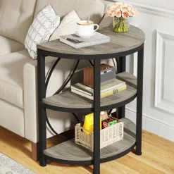 Tribesigns End & Side Tables*Half - Round End Table, 3 - Tier Narrow Side Table with Metal Frame
