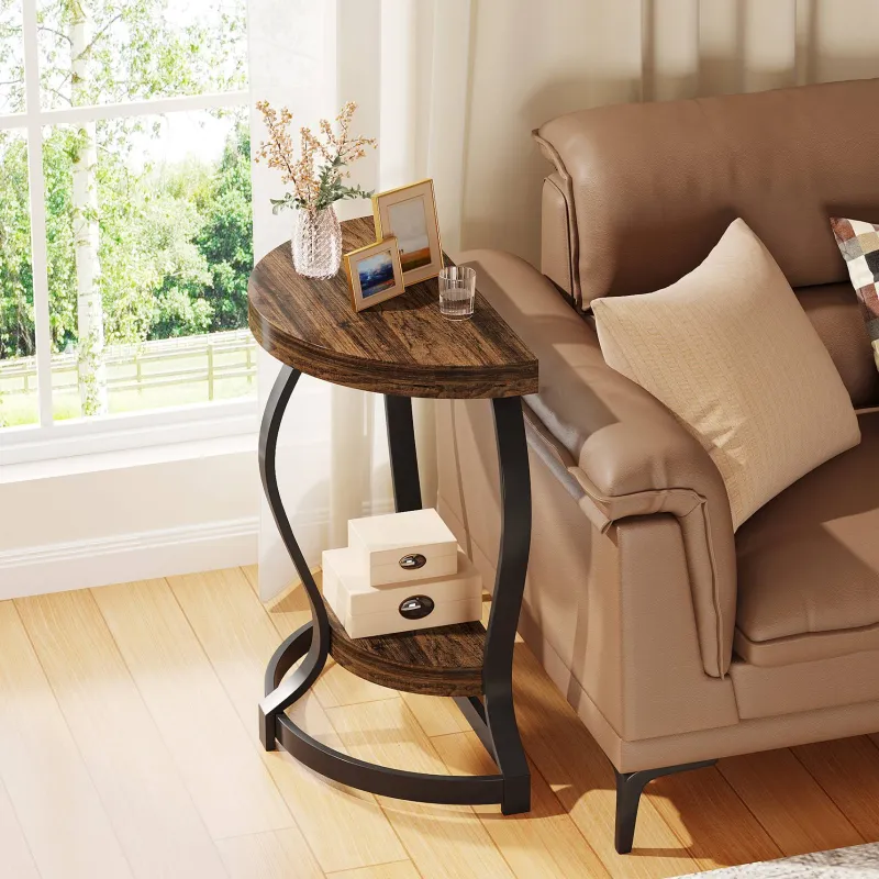 Tribesigns End & Side Tables*Half - Round End Table, Side Table with 2 - Tier Shelves