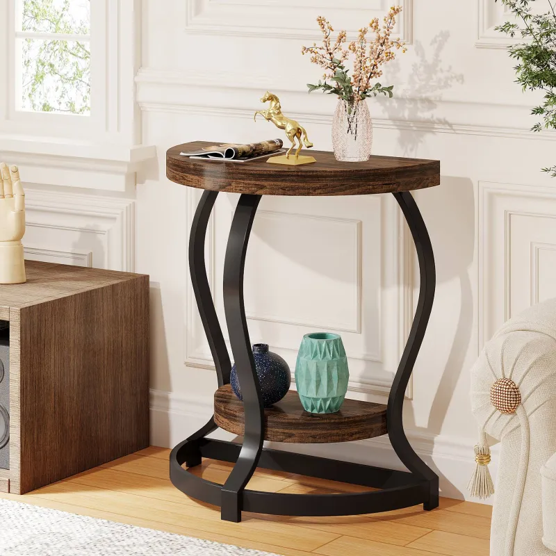 Tribesigns End & Side Tables*Half - Round End Table, Side Table with 2 - Tier Shelves