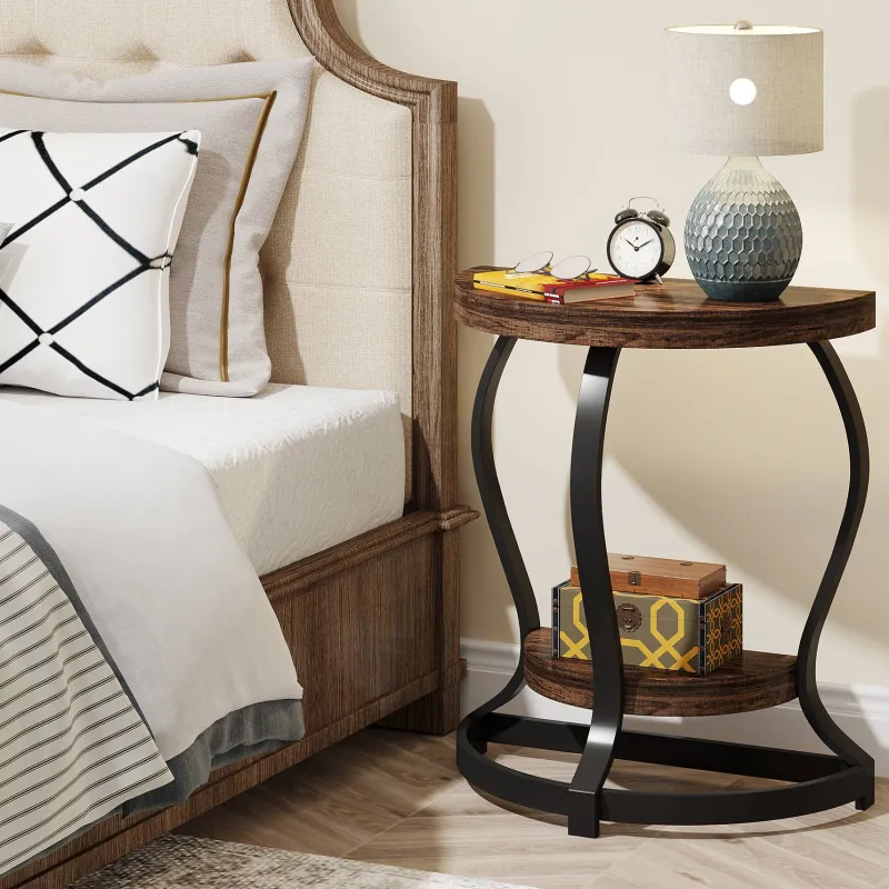 Tribesigns End & Side Tables*Half - Round End Table, Side Table with 2 - Tier Shelves