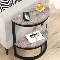 Tribesigns End & Side Tables*Half Round End Table, Narrow Side Table with Metal Frame