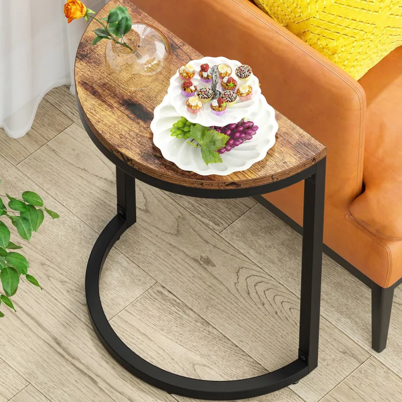 Tribesigns End & Side Tables*Half Round End Table, Narrow Side Table with Metal Frame