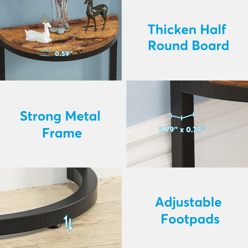 Tribesigns End & Side Tables*Half Round End Table, Narrow Side Table with Metal Frame
