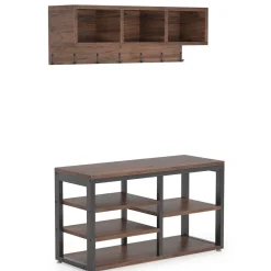 Tribesigns Shoe Racks & Cabinets|Shoe Racks & Cabinets*Hallway view of 's 5 IN 1 Coat Rack Shoe Bench Set, Hall Tree with Wall Mounted Shelf.