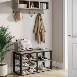 Tribesigns Shoe Racks & Cabinets|Shoe Racks & Cabinets*Hallway view of 's 5 IN 1 Coat Rack Shoe Bench Set, Hall Tree with Wall Mounted Shelf.