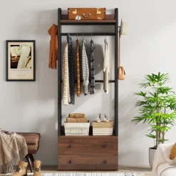 Tribesigns Shoe Racks & Cabinets|Shoe Racks & Cabinets*Hallway view of 's Freestanding Closet Organizer, Coat Rack with Drawers and Shelves.