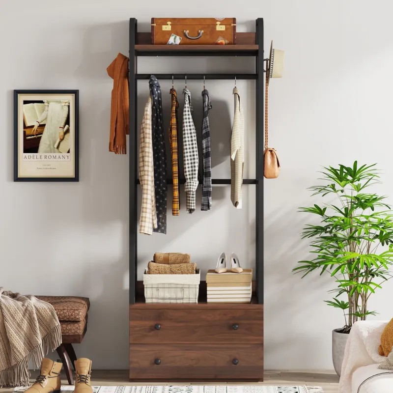 Tribesigns Shoe Racks & Cabinets|Shoe Racks & Cabinets*Hallway view of 's Freestanding Closet Organizer, Coat Rack with Drawers and Shelves.