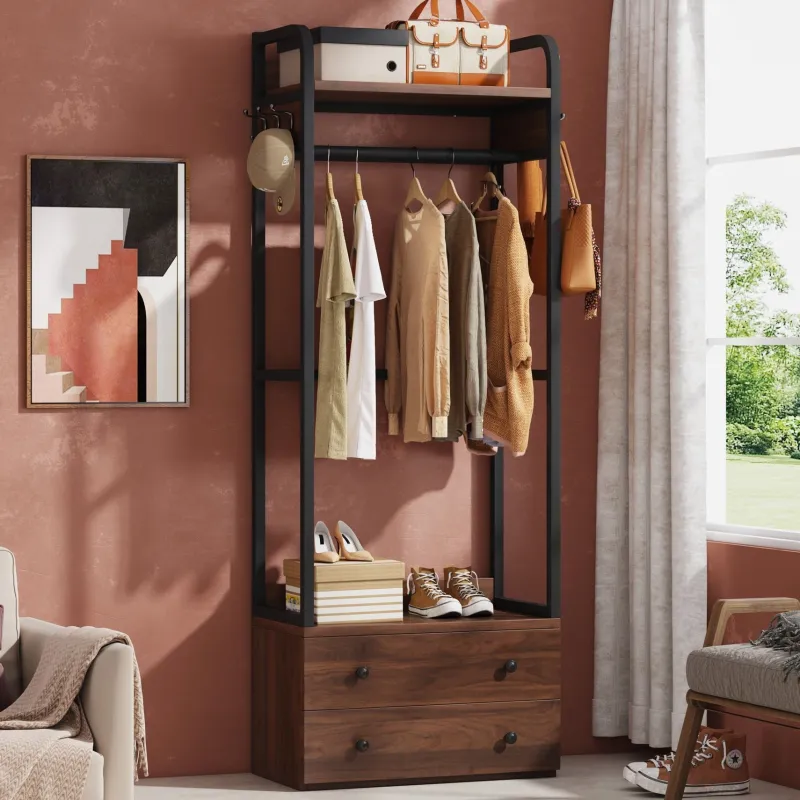 Tribesigns Shoe Racks & Cabinets|Shoe Racks & Cabinets*Hallway view of 's Freestanding Closet Organizer, Coat Rack with Drawers and Shelves.