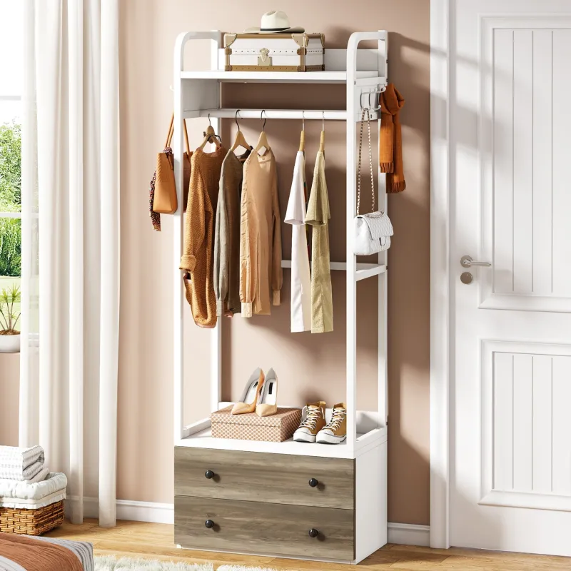 Tribesigns Shoe Racks & Cabinets|Shoe Racks & Cabinets*Hallway view of 's Freestanding Closet Organizer, Coat Rack with Drawers and Shelves.