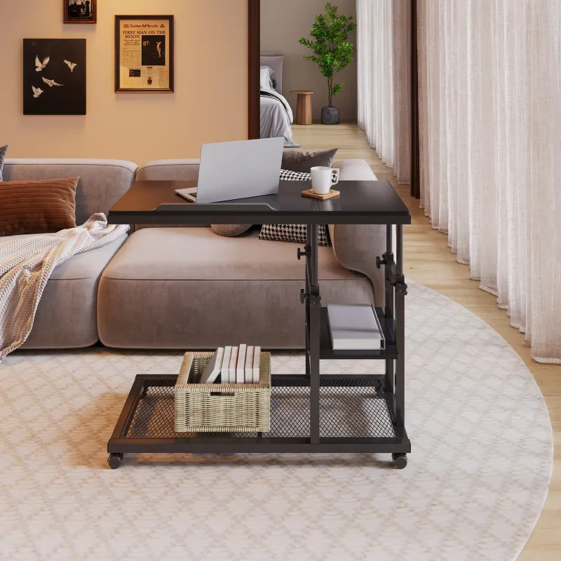 Tribesigns End & Side Tables*Height Adjustable C Table, Mobile Side Table with Tiltable Drawing Board