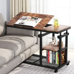 Tribesigns End & Side Tables*Height Adjustable C Table, Mobile Side Table with Tiltable Drawing Board