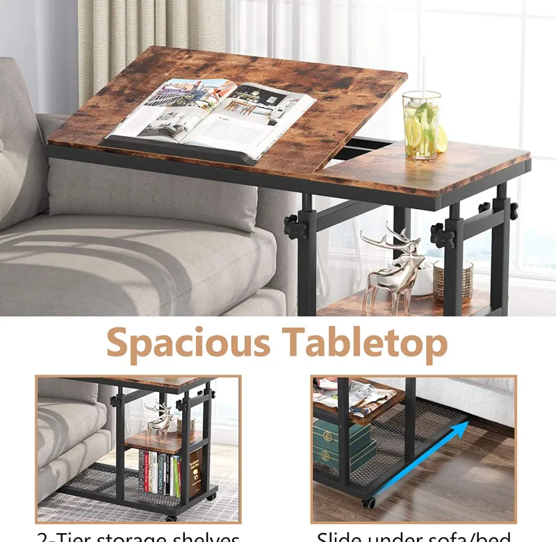 Tribesigns End & Side Tables*Height Adjustable C Table, Mobile Side Table with Tiltable Drawing Board