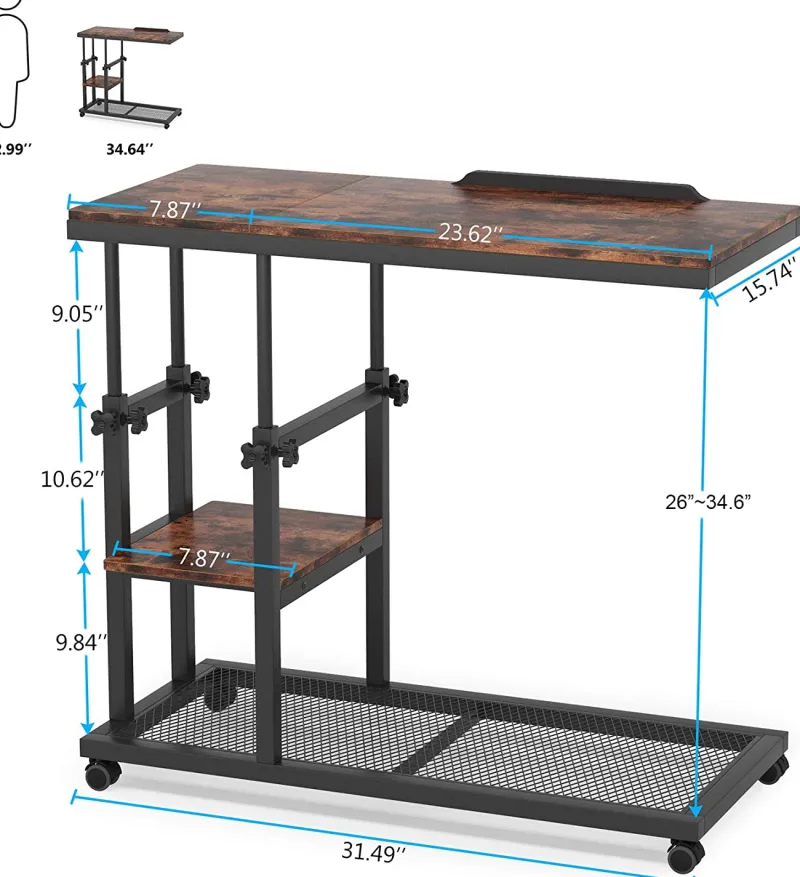 Tribesigns End & Side Tables*Height Adjustable C Table, Mobile Side Table with Tiltable Drawing Board