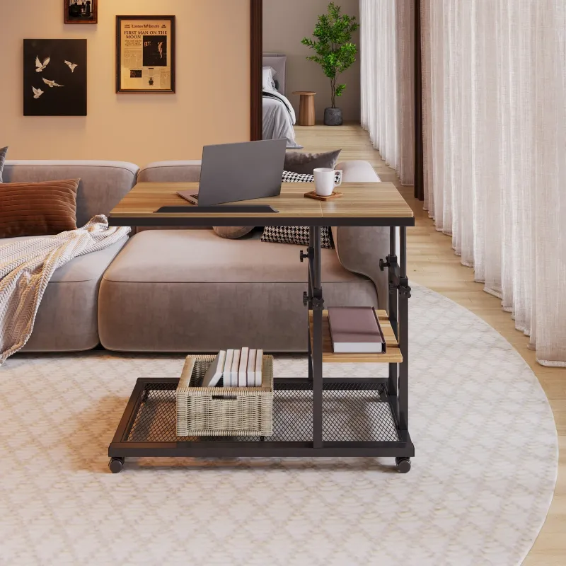 Tribesigns End & Side Tables*Height Adjustable C Table, Mobile Side Table with Tiltable Drawing Board