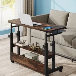 Tribesigns Desks*Height Adjustable Desk, Mobile Portable Desk with Wireless Charging Station
