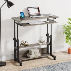 Tribesigns Desks*Height Adjustable Desk, Mobile Portable Desk with Wireless Charging Station