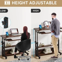 Tribesigns Desks*Height Adjustable Desk, Mobile Portable Desk with Wireless Charging Station