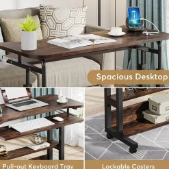 Tribesigns Desks*Height Adjustable Desk, Mobile Portable Desk with Wireless Charging Station