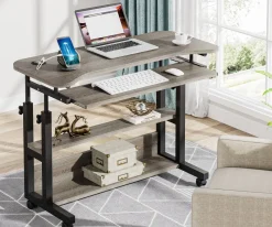 Tribesigns Desks*Height Adjustable Desk, Mobile Portable Desk with Wireless Charging Station