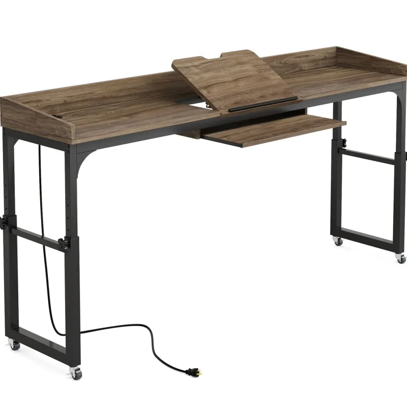 Tribesigns Overbed Tables*Height Adjustable Overbed Table with Wheels & Charging Station