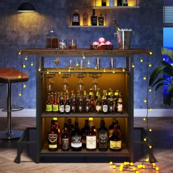 Tribesigns Bar Units*Home Bar Unit, Industrial 3-Tier Liquor Bar Table with Glasses Holder