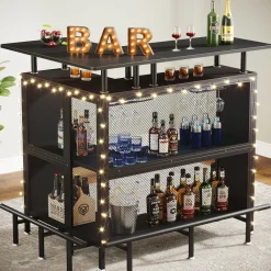 Tribesigns Bar Units*Home Bar Unit, L-Shaped Liquor Bar Table with Glasses Holders & Shelves