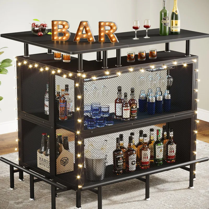 Tribesigns Bar Units*Home Bar Unit, L-Shaped Liquor Bar Table with Glasses Holders & Shelves