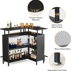 Tribesigns Bar Units*Home Bar Unit, L-Shaped Liquor Bar Table with Glasses Holders & Shelves