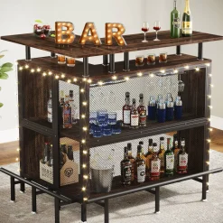 Tribesigns Bar Units*Home Bar Unit, L-Shaped Liquor Bar Table with Glasses Holders & Shelves