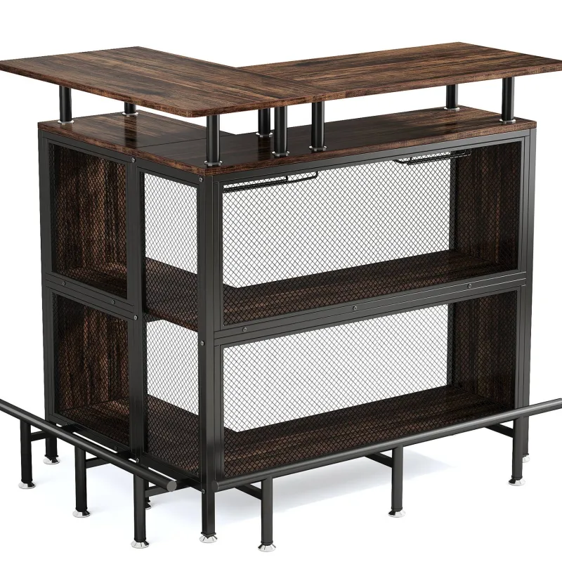 Tribesigns Bar Units*Home Bar Unit, L-Shaped Liquor Bar Table with Glasses Holders & Shelves