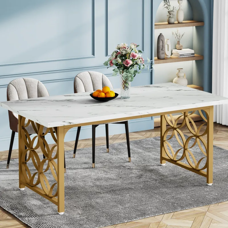 Tribesigns Dining Tables*63-inch Dining Table, Modern Faux Marble Kitchen Table for 6 People