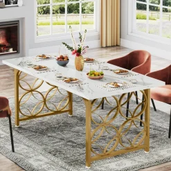 Tribesigns Dining Tables*63-inch Dining Table, Modern Faux Marble Kitchen Table for 6 People