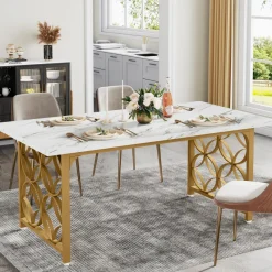 Tribesigns Dining Tables*63-inch Dining Table, Modern Faux Marble Kitchen Table for 6 People