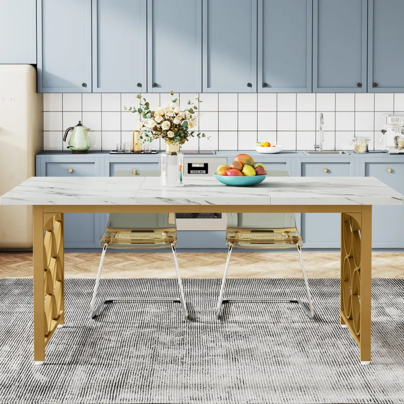 Tribesigns Dining Tables*63-inch Dining Table, Modern Faux Marble Kitchen Table for 6 People