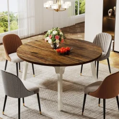 Tribesigns Dining Tables*47-inch Dining Table, Round Farmhouse Kitchen Table for 4-6