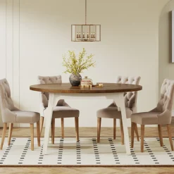Tribesigns Dining Tables*47-inch Dining Table, Round Farmhouse Kitchen Table for 4-6