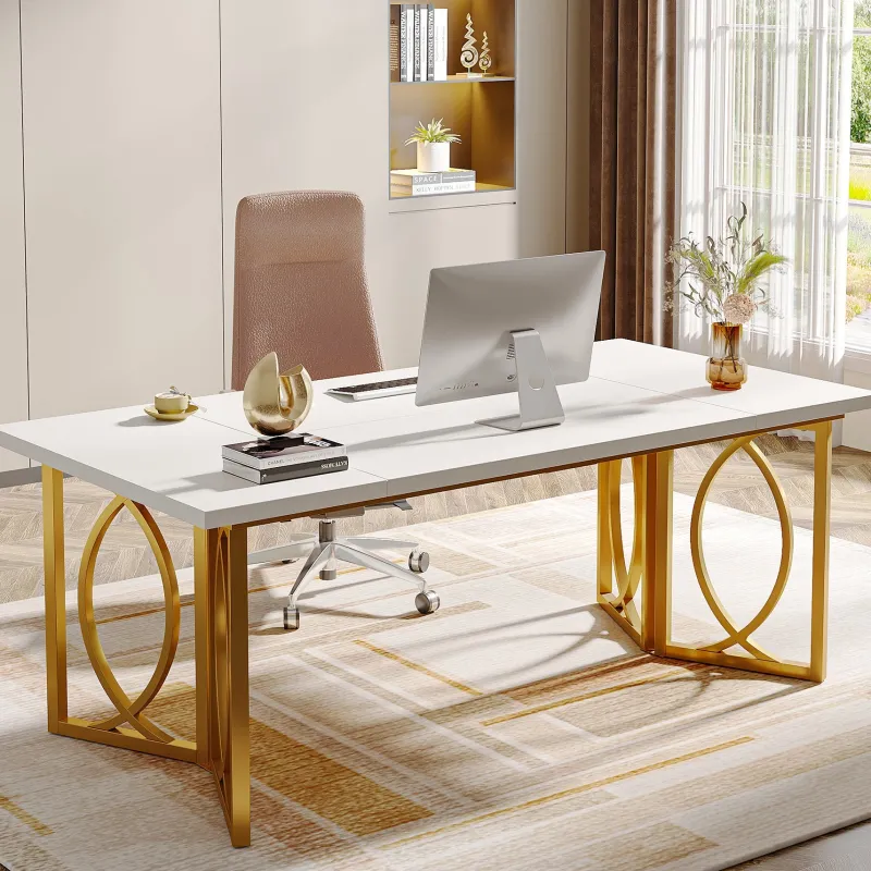 Tribesigns Desks*70.9-inch Executive Table, Wood Computer Desk with Metal Frame For Home Office