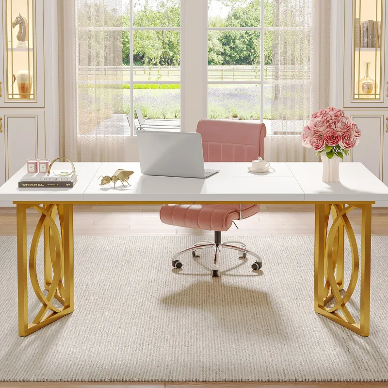 Tribesigns Desks*70.9-inch Executive Table, Wood Computer Desk with Metal Frame For Home Office