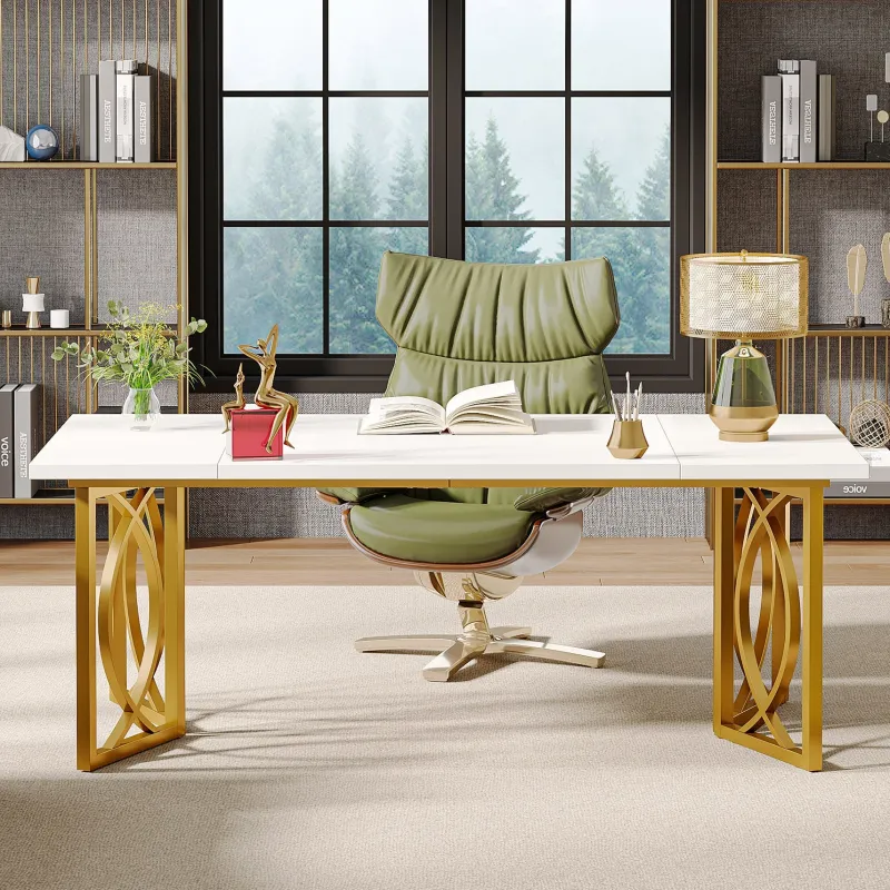 Tribesigns Desks*70.9-inch Executive Table, Wood Computer Desk with Metal Frame For Home Office