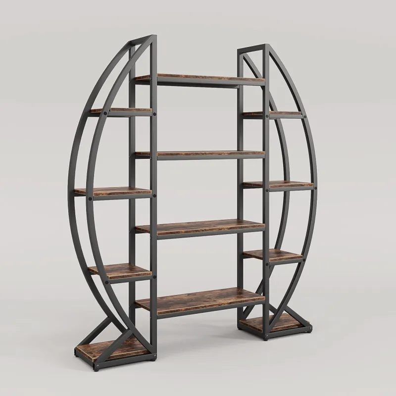Tribesigns Bookcases & Bookshelves|Bookcases & Bookshelves*Industrial Bookshelf, Oval Triple Wide Etagere Bookcases Display Shelves
