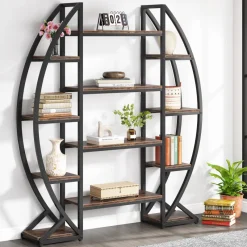 Tribesigns Bookcases & Bookshelves|Bookcases & Bookshelves*Industrial Bookshelf, Oval Triple Wide Etagere Bookcases Display Shelves