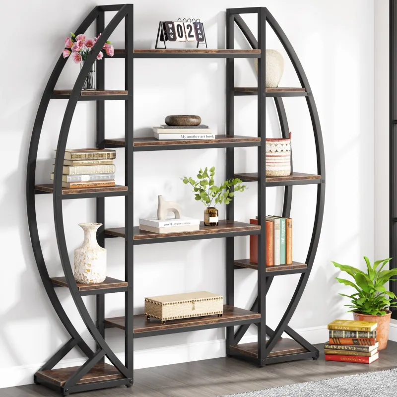 Tribesigns Bookcases & Bookshelves|Bookcases & Bookshelves*Industrial Bookshelf, Oval Triple Wide Etagere Bookcases Display Shelves