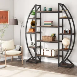Tribesigns Bookcases & Bookshelves|Bookcases & Bookshelves*Industrial Bookshelf, Oval Triple Wide Etagere Bookcases Display Shelves