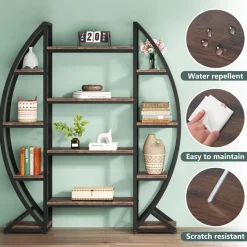 Tribesigns Bookcases & Bookshelves|Bookcases & Bookshelves*Industrial Bookshelf, Oval Triple Wide Etagere Bookcases Display Shelves