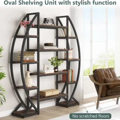 Tribesigns Bookcases & Bookshelves|Bookcases & Bookshelves*Industrial Bookshelf, Oval Triple Wide Etagere Bookcases Display Shelves