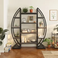 Tribesigns Bookcases & Bookshelves|Bookcases & Bookshelves*Industrial Bookshelf, Oval Triple Wide Etagere Bookcases Display Shelves